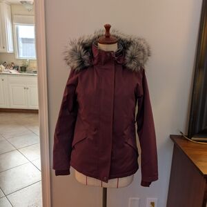 Dover Saddlery Girl's Size XL Agility Riding Jacket Maroon Red Grey Fur Hooded
